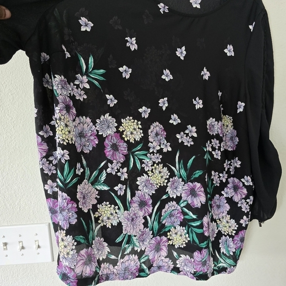 Liz Claiborne Blouse Womens  3XL Floral 3/4 Chiffon Tie Sleeve Tassles - Picture 5 of 11